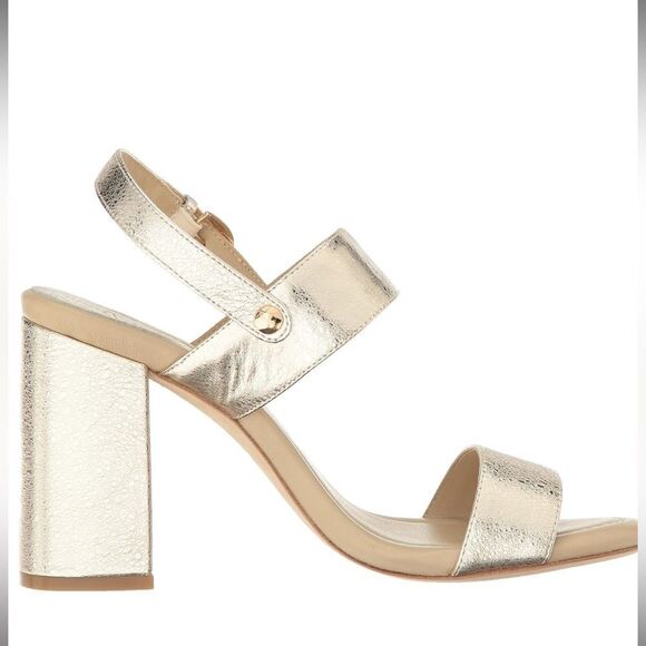 Joie Women's Lakin Leather Gold Metallic Block Heeled Strappy Sandals Sz 38 - Picture 2 of 11
